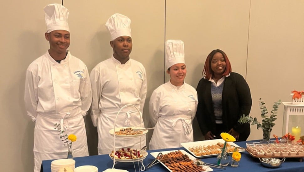 Delaware County Community College culinary students pose with some of dishes.