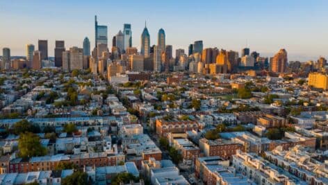 Aerial skyline of Philadelphia.