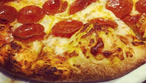 A pepperoni pizza closeup.