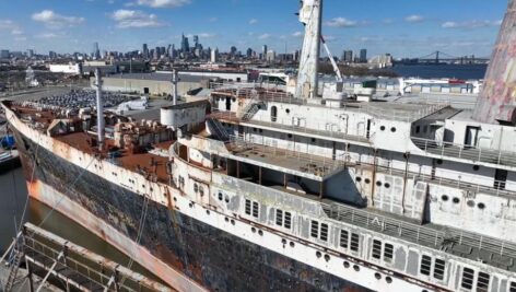 Closeup of the SS United States.