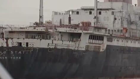 A closeup of the SS United States.