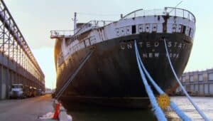 Closeup of the SS United States.