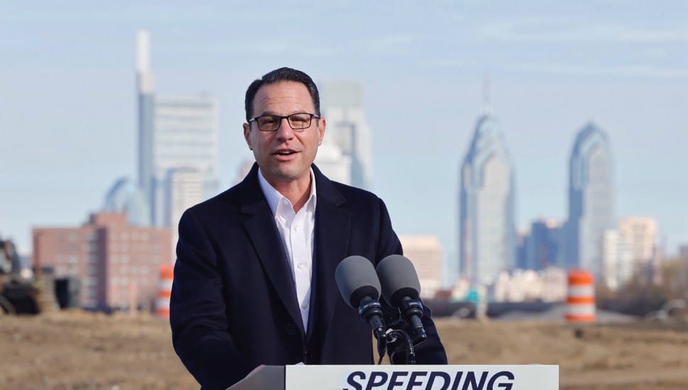 Shapiro speaks at the site of the refinery explosion after signing an executive order.