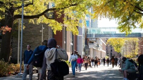 Students walking on Temple University's campus.