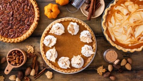 Variety of traditional Thanksgiving pies.