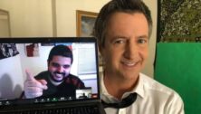 Delco: The Movie director Chris Pierdomenico appears on a computer screen next to Brian Dunkleman.