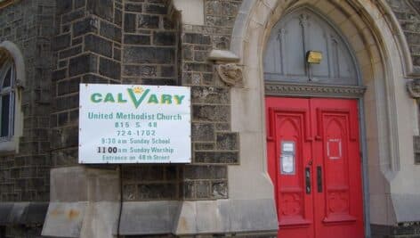 Calvary United Methodist Church's Northwest entrance exterior.