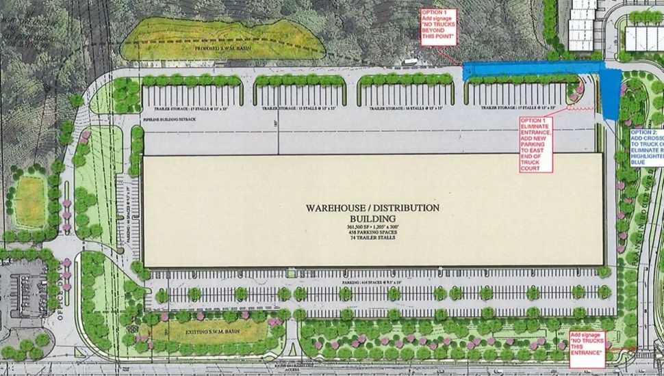 A rendering of a proposed 360,000 square-foot distribution center along Baltimore Pike in Middletown Township.