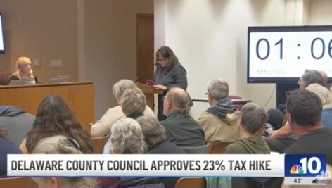 Delaware County residents pack the Delaware County Council meeting room Dec. 11 to protest a 23 percent tax increase.