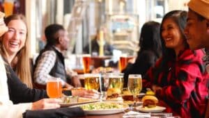 People enjoying food and drinks at Iron Hill Brewery.