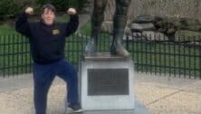 Joey Umana next to Rocky statue in Philadelphia.