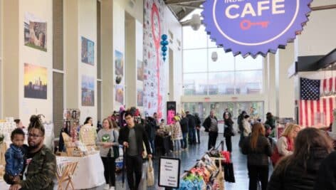 People enjoying the holiday market.