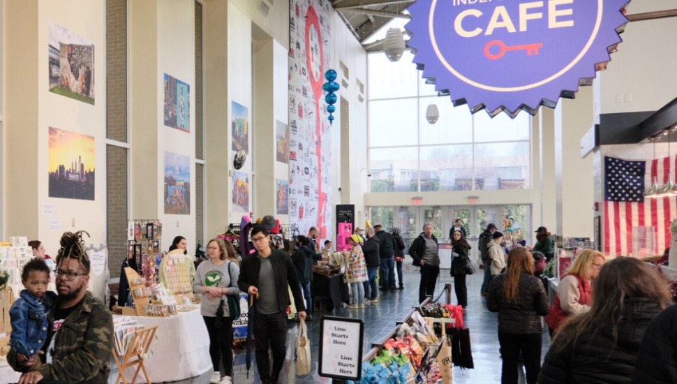 People enjoying the holiday market.