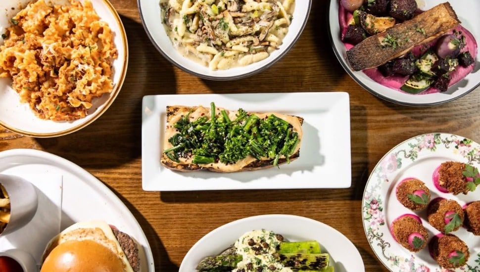 A table filled with food from Bridget Foy's.