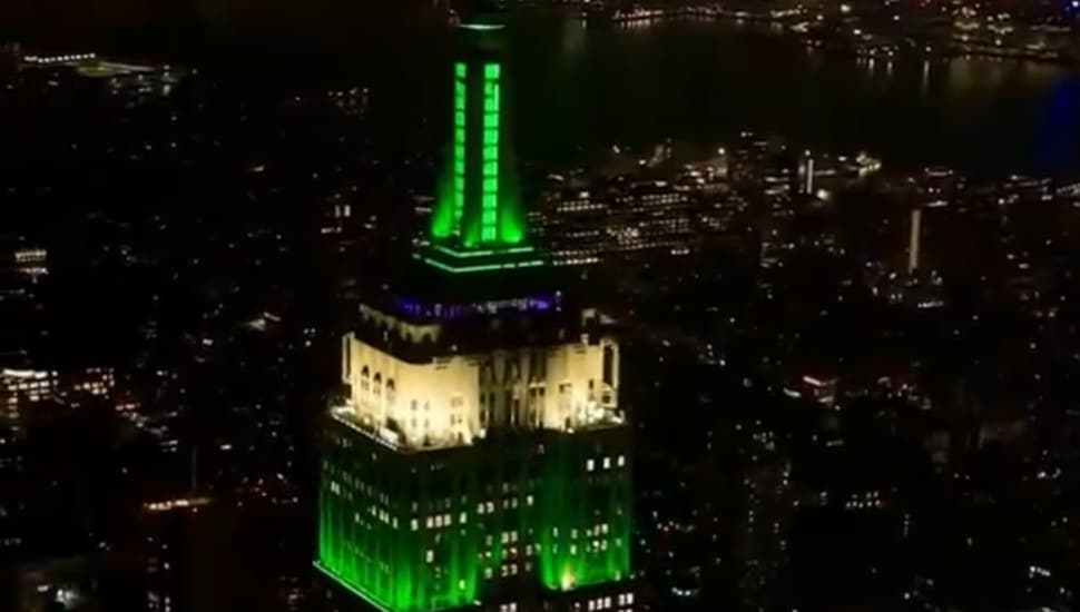The Empire State Building in green.