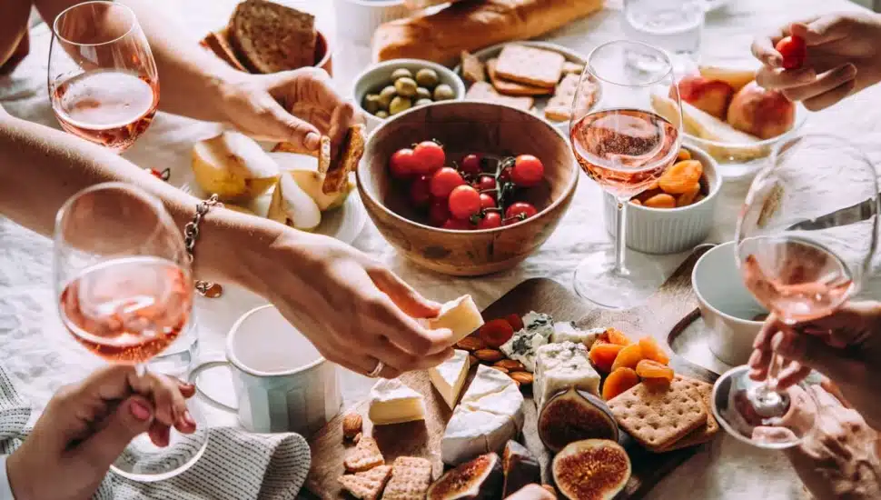 Wine and cheese and crackers.