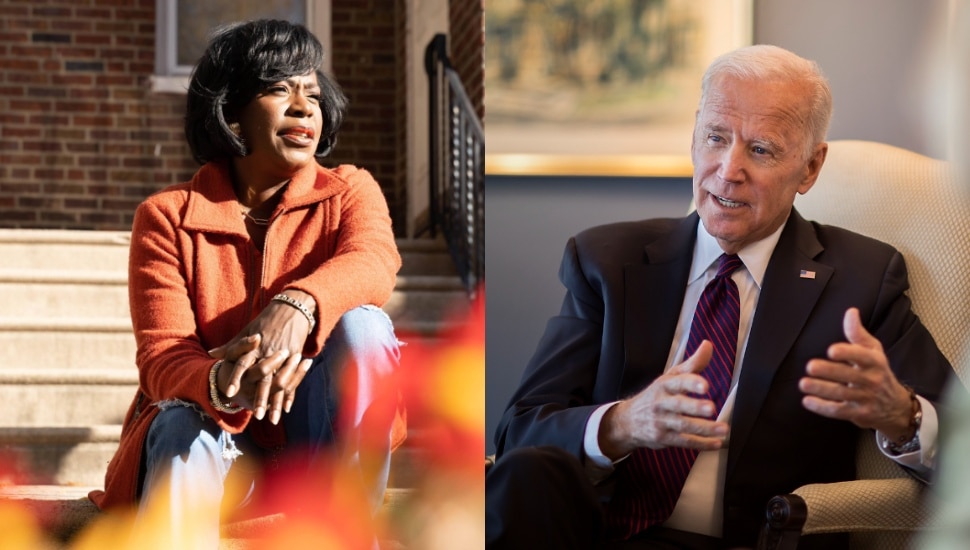 Cherelle Parker (left) and Joe Biden (right)