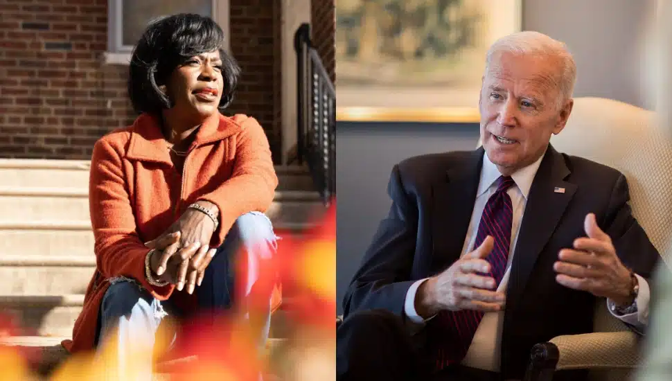 Cherelle Parker (left) and Joe Biden (right)