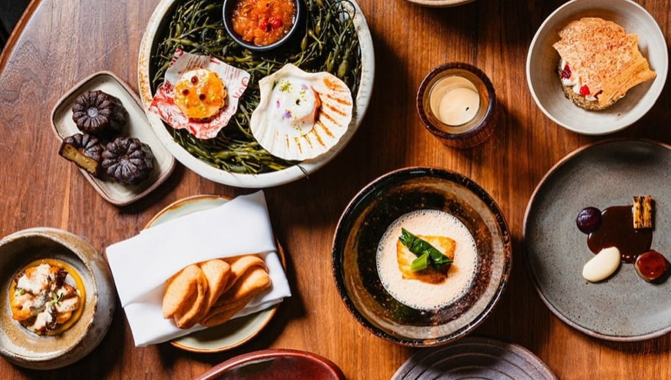A table filled with food.