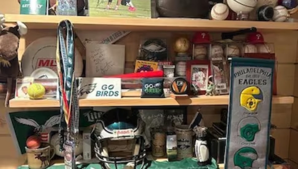 A big collection of Philly sports memorabilia.
