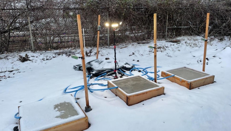 Self-heating concrete slabs.