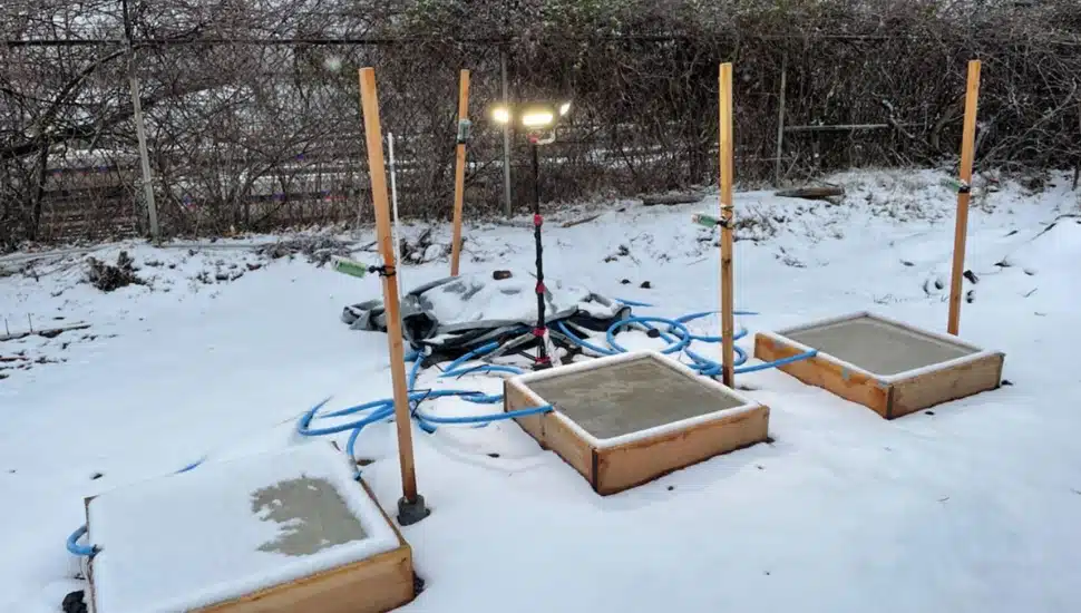 Self-heating concrete slabs.