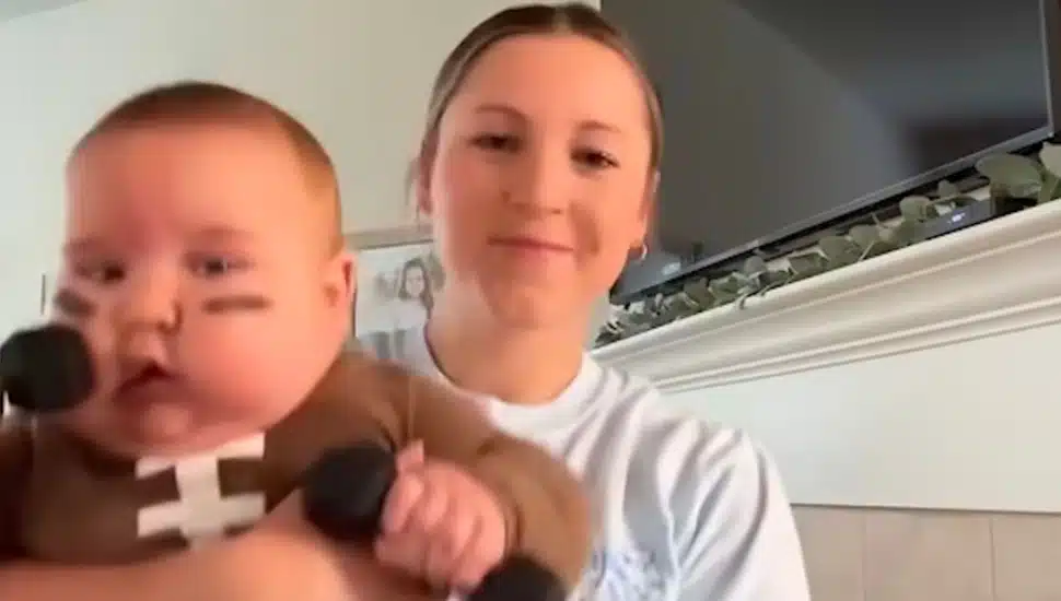 Sydney Frost with five-month-old son.