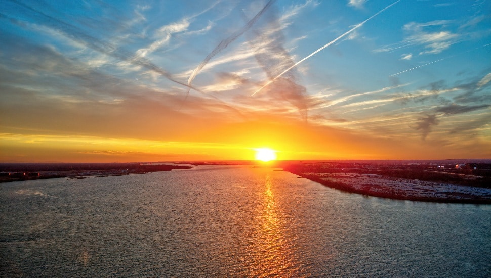 Aerial View of Sunset over Delaware River