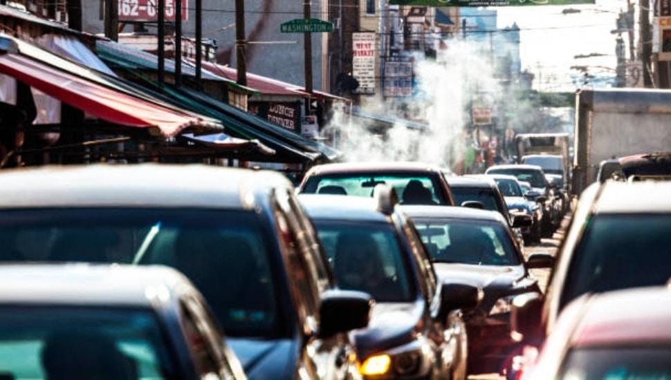 Cars in Philadelphia traffic during commute.