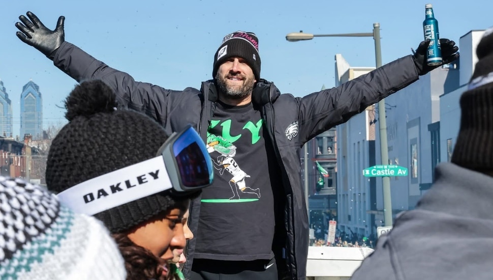 Nick Sirianni celebrating during Eagles Championship Parade.