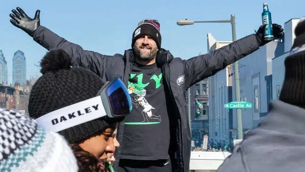 Nick Sirianni celebrating during Eagles Championship Parade.
