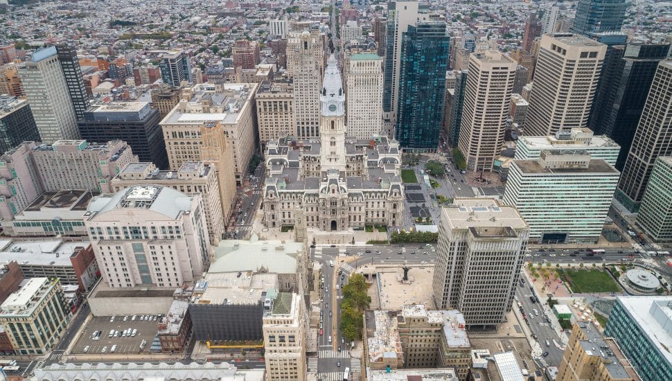 Top view of downtown Philadelphia skyline.