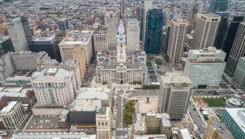 Top view of downtown Philadelphia skyline.