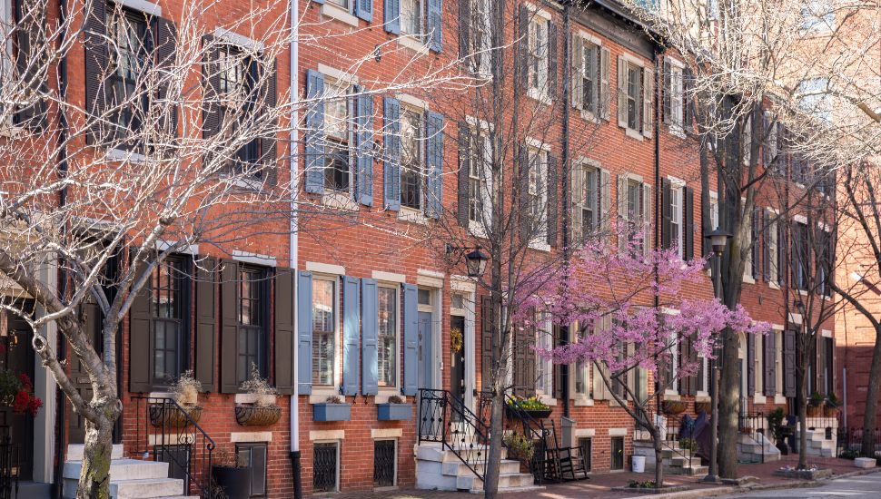 Rows of brownstone apartments in Center City Philadelphia,