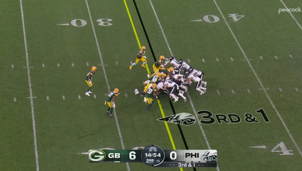 The Eagles performing the Tush Push against the Packers.