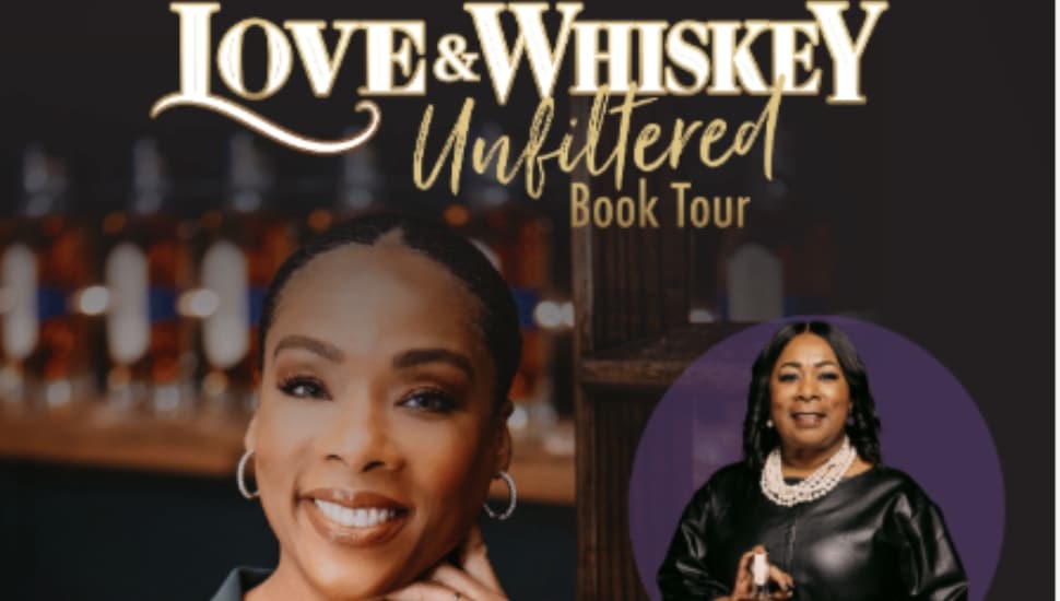 Love & Whiskey Unfiltered Book Tour Experience” graphic.