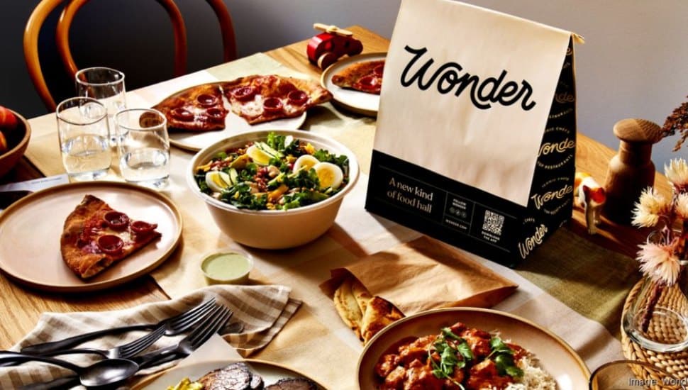 A table of dishes prepared at a Wonder food hall.