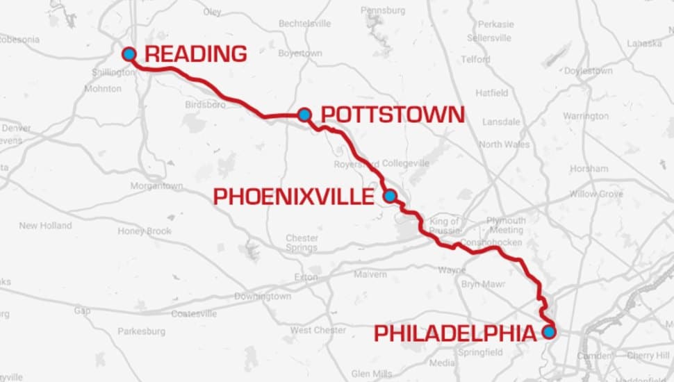 The route of proposed Schuylkill River Passenger Rail.