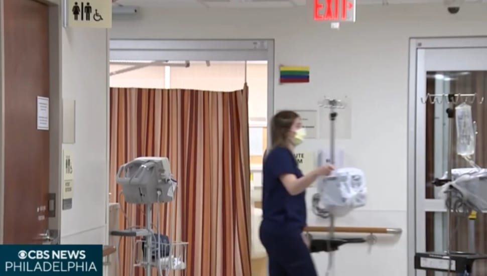 A nurse walks by in the corridor at Riddle Hospital.