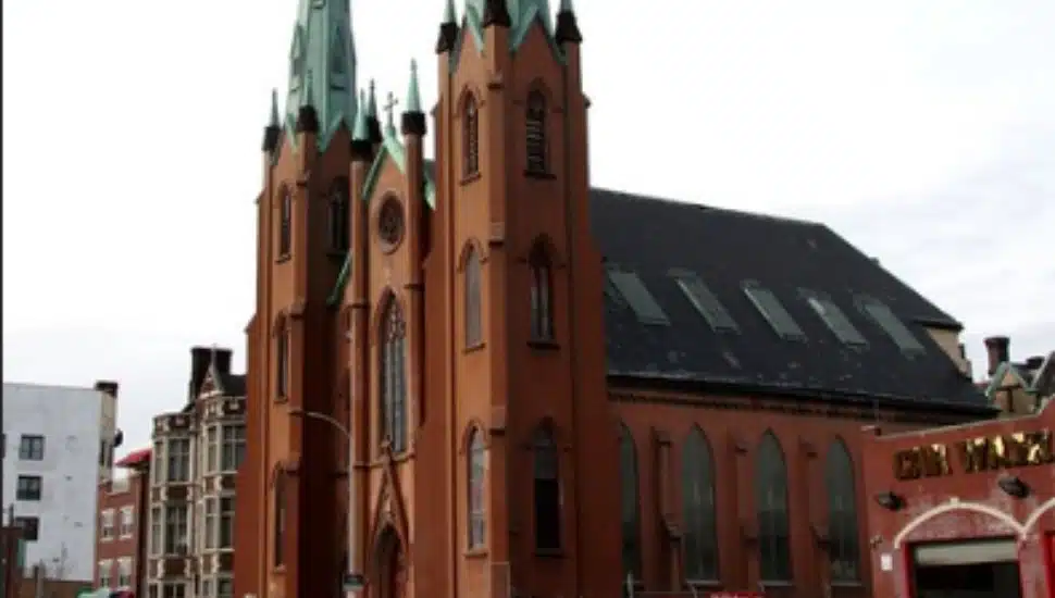 Exterior of the Church of the Assumption of the Blessed Virgin Mary on Spring Garden in Philadelphia.