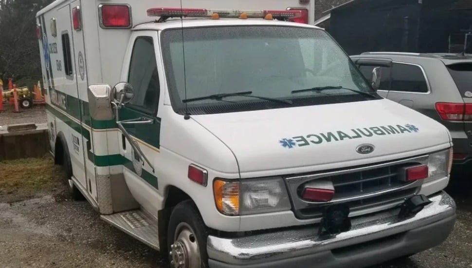 A parked Crozer ambulance.
