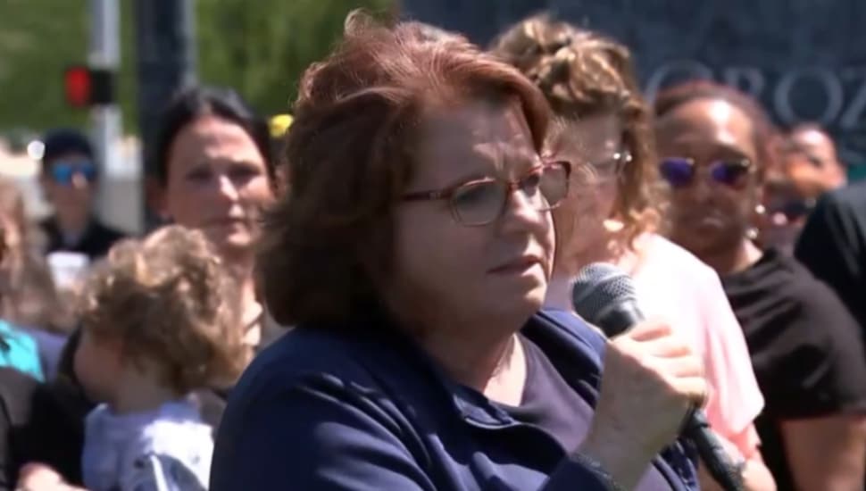 Peggy Malone, president of the Crozer-Chester Nurses Association, at a news conference and rally Tuesday at Crozer-Chester Medical Center in Upland.