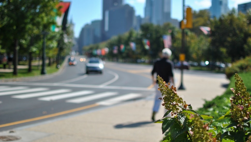 A walk along Benjamin Franklin Parkway in Philadelphia with a blurred background.
