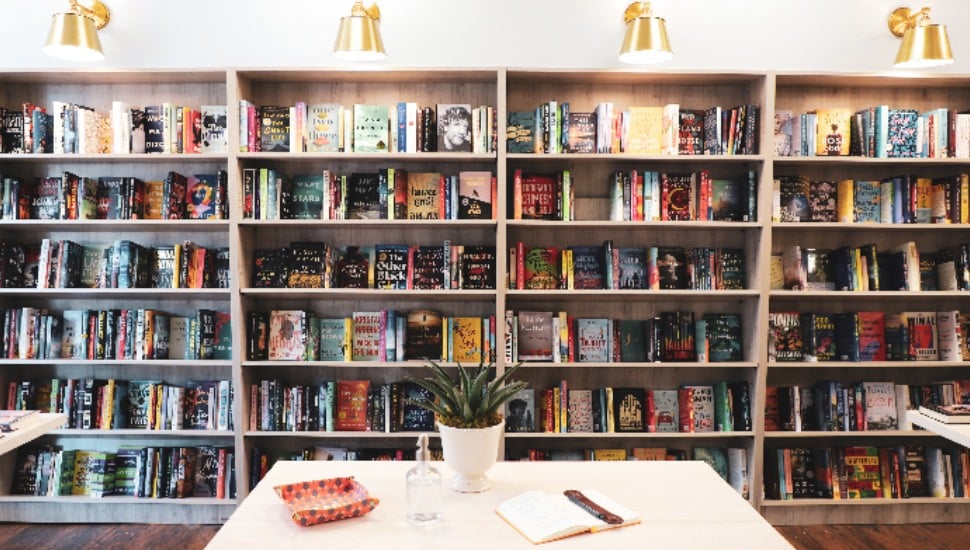 Book shelves Inside booked. in Chestnut.