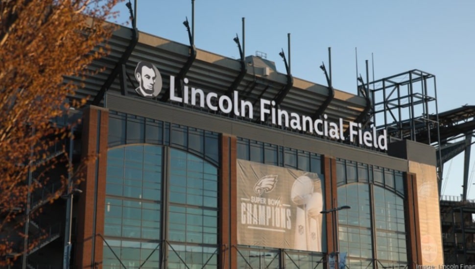 The New Lincoln Financial Field sign with new logo.