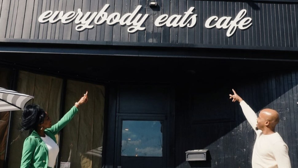 Chefs Stephanie Willis and Malik Ali pictured out front of their cafe, Everybody Eats.