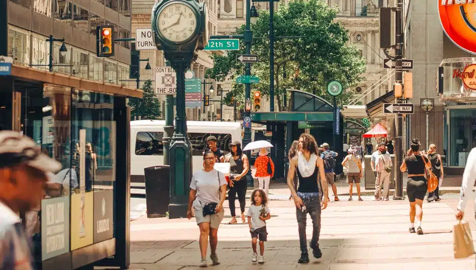 People walking the streets of Philadelphia.