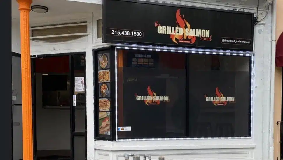 The Grilled Salmon Stand storefront exterior.