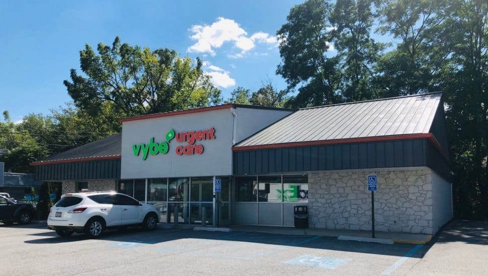 The outside of a Vybe Urgent Care Center.