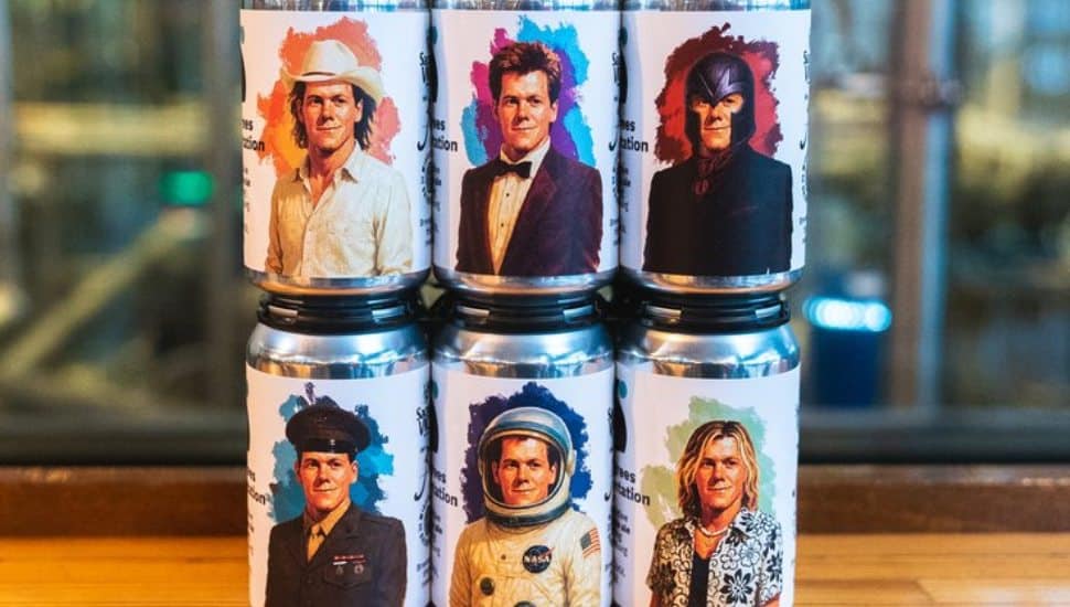 Six Degrees Fermentation: the Kevin Bacon-inspired beer cans.